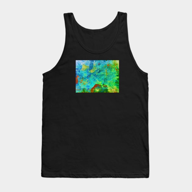 Abstract textured turquoise, orange, blue and green color contrast photographic metallic background. Tank Top by Earthworx